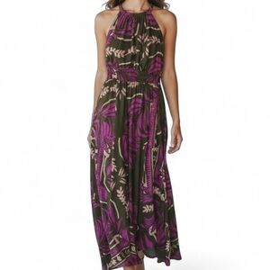 OLIVACEOUS Fall Floral Maxi Dress Sleeveless Women's Small Boho EUC Brown Purple